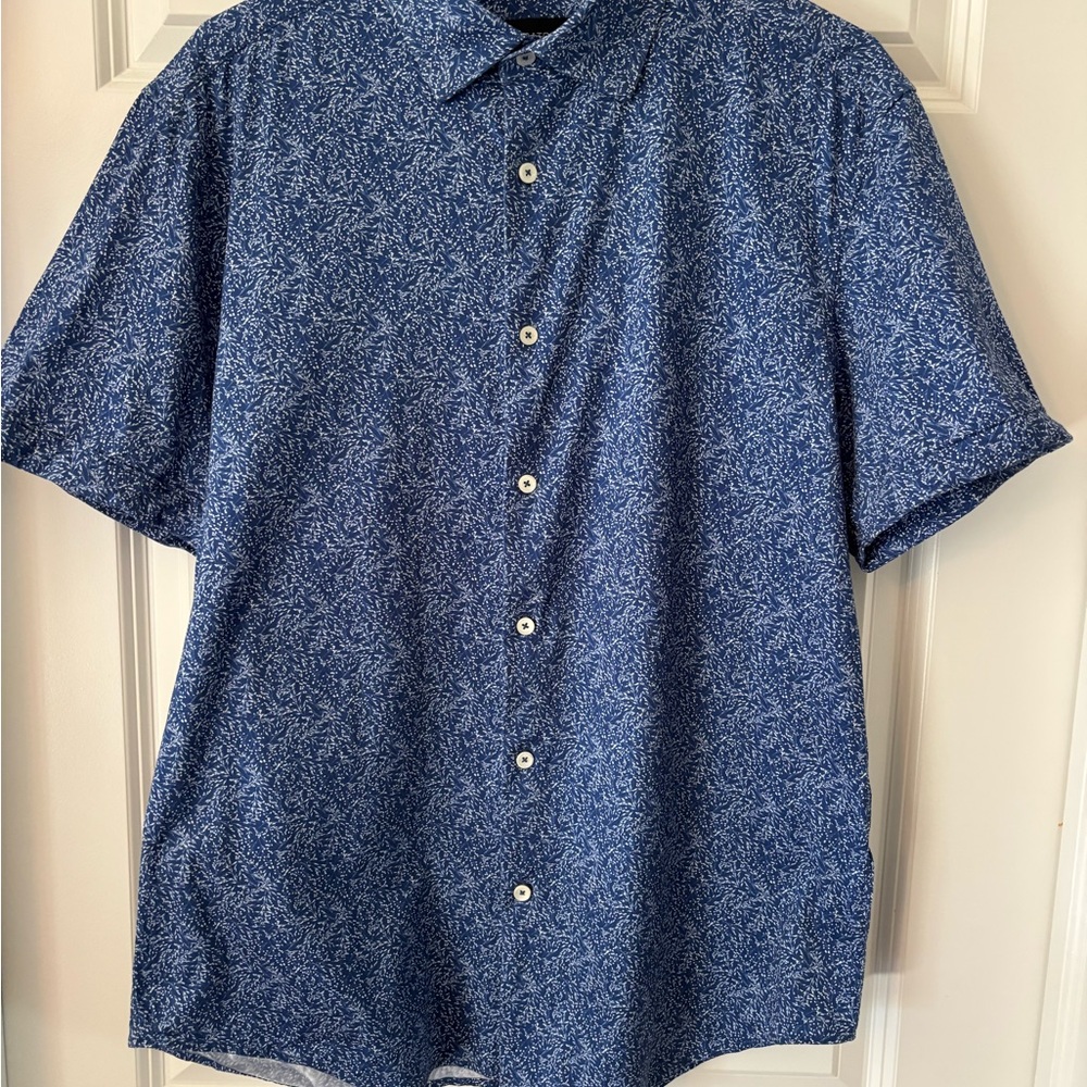 Bugatchi Blue Microprint Short-Sleeve Button-Down Shirt